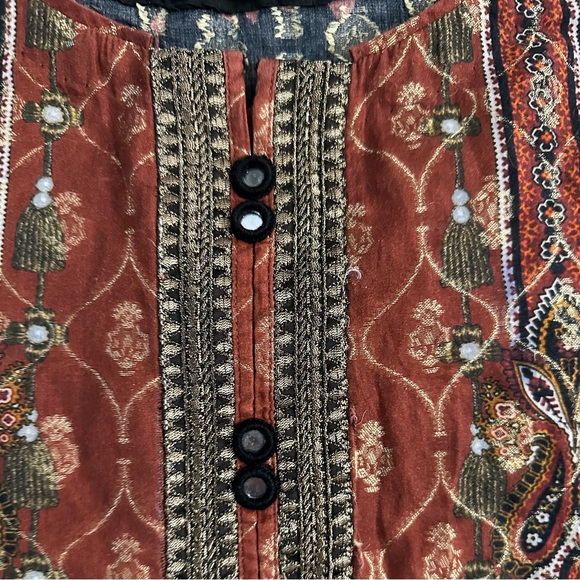 Limelight Pakistan Kurta Top Cotton Self Print Fringe Border Size M Black/Multi - Picture 5 of 12